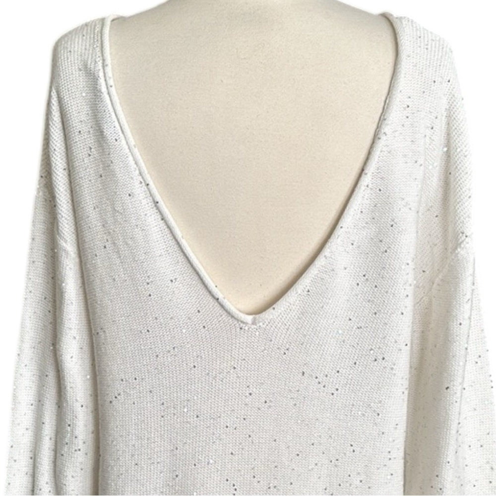 ZARA Ivory Cotton Sequin Knit Sweater Minimalist‎ Chic Low Back Size Medium - Picture 10 of 16